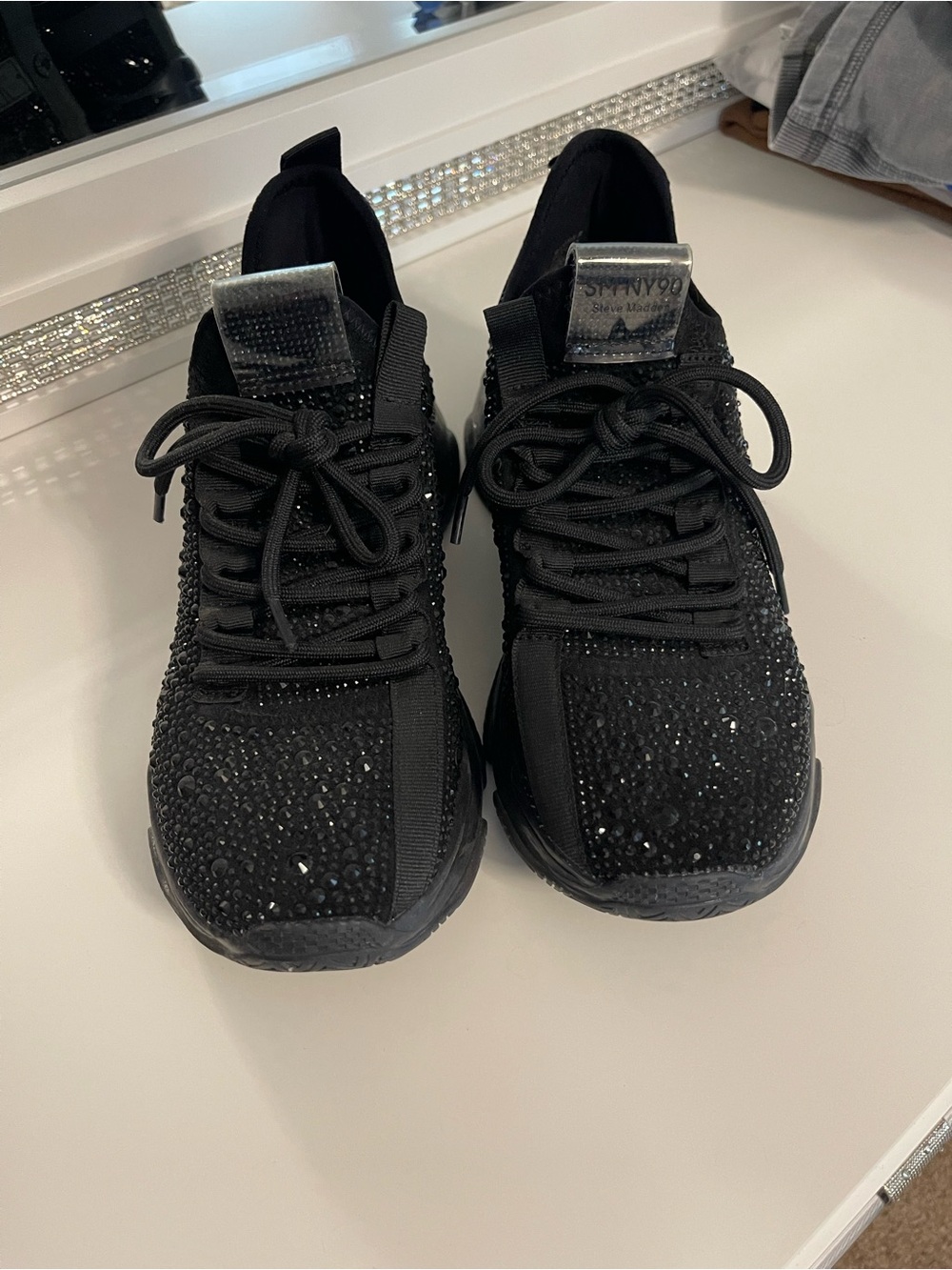 Steve Madden Maxima Black Rhinestone Sneakers - Picture 3 of 6